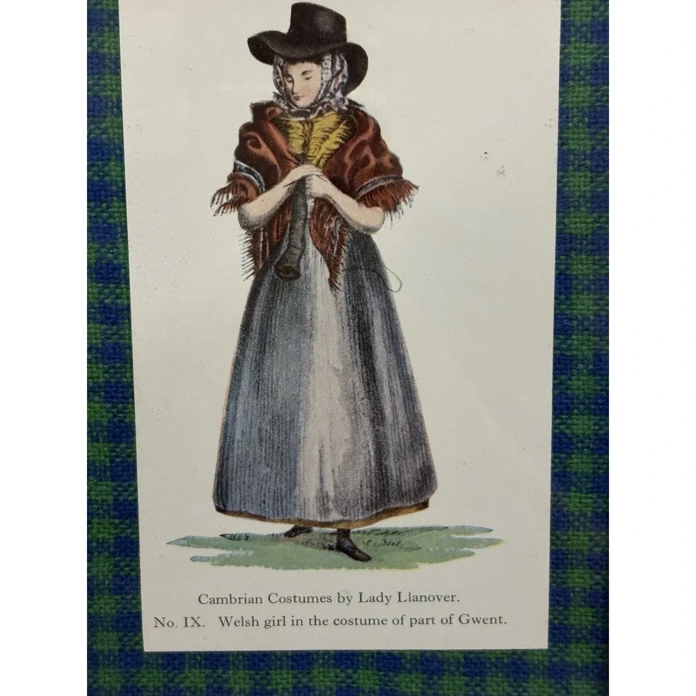 4 VTG Cambrian Costumes Welsh Gwent Gower Lady Llanover Postcards Oxford Framed
